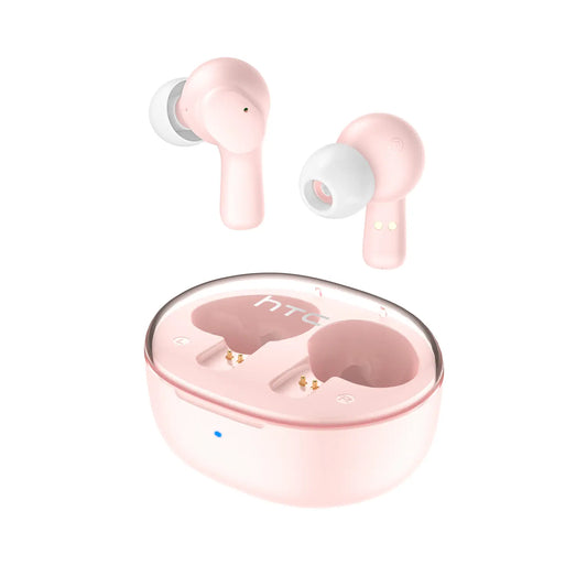 HTC True Wireless Earbuds 1 Bluetooth 5.3 Earphones, in-Ear Headphone ENC Noise Cancellation with Transparent Charging Case, 32-Hour Playtime/Built-in Mic/Touch Control - Color: Pink