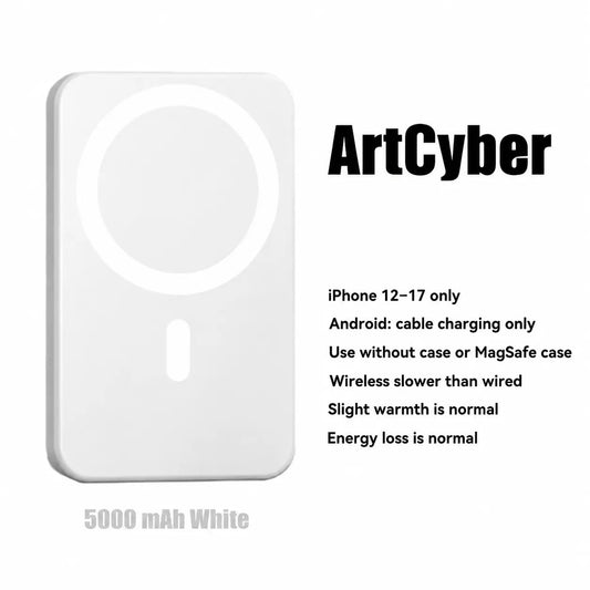 5000mAh Magnetic Wireless Power Bank, Portable Mini Charger for 12–17 Series Smartphones & Qi Devices, Up to 15W Wireless Charging, USB-C Battery Pack for Travel, Daily Use & Father’s Day Gift - Color: 5000mAh White
