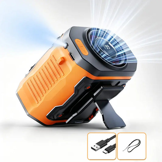 HOOYS USB Rechargeable Handheld Portable Fan, 199-Speed Adjustable, with Waist Clip, Flashlight & PowerDisplay, Personal Fan for Outdoor, Camping, Jobsite, Travel &Indoor Use - Type: orange-Regular Fan