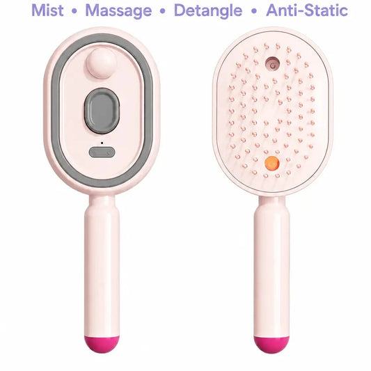 【Not straightened】Electric Spray Air Cushion Massage Comb, Self-Cleaning Anti-Tangle Hair Brush, Anti-Static Volumizing Scalp Massage Brush for Dry Frizzy Hair Care, No Essential Oil Included - Color: Pink