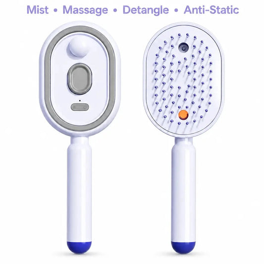 【Not straightened】Electric Spray Air Cushion Massage Comb, Self-Cleaning Anti-Tangle Hair Brush, Anti-Static Volumizing Scalp Massage Brush for Dry Frizzy Hair Care, No Essential Oil Included