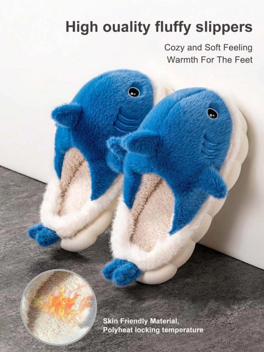 Winter Indoor Cute Cartoon Plush Slippers, Fun Shark Home Slippers, Casual Simple Warm Comfortable Fuzzy Slippers, Cozy Bedroom Slippers, Soft Slippers
